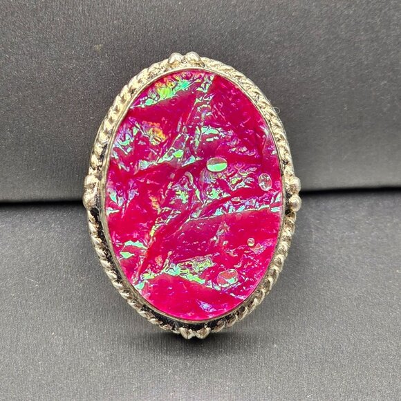 925 Sterling Silver Plt Triplet Opal Ring Size 9.5 Bezel Setting Statement - Picture 1 of 13